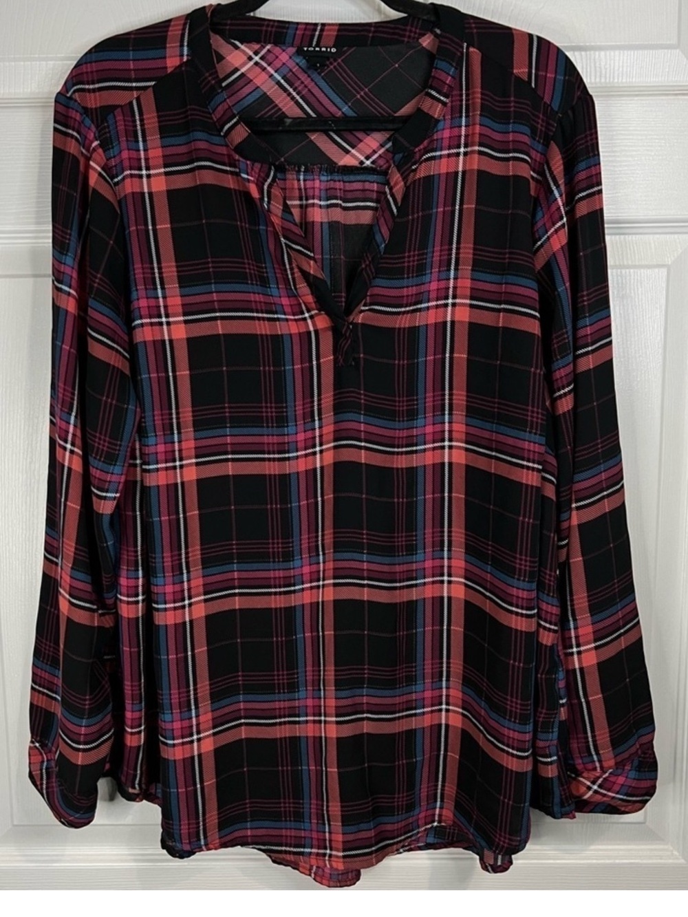 Torrid Women’s Georgette Pullover Long Sleeve Blouse - Plaid Black - Sz. 1 (1x)